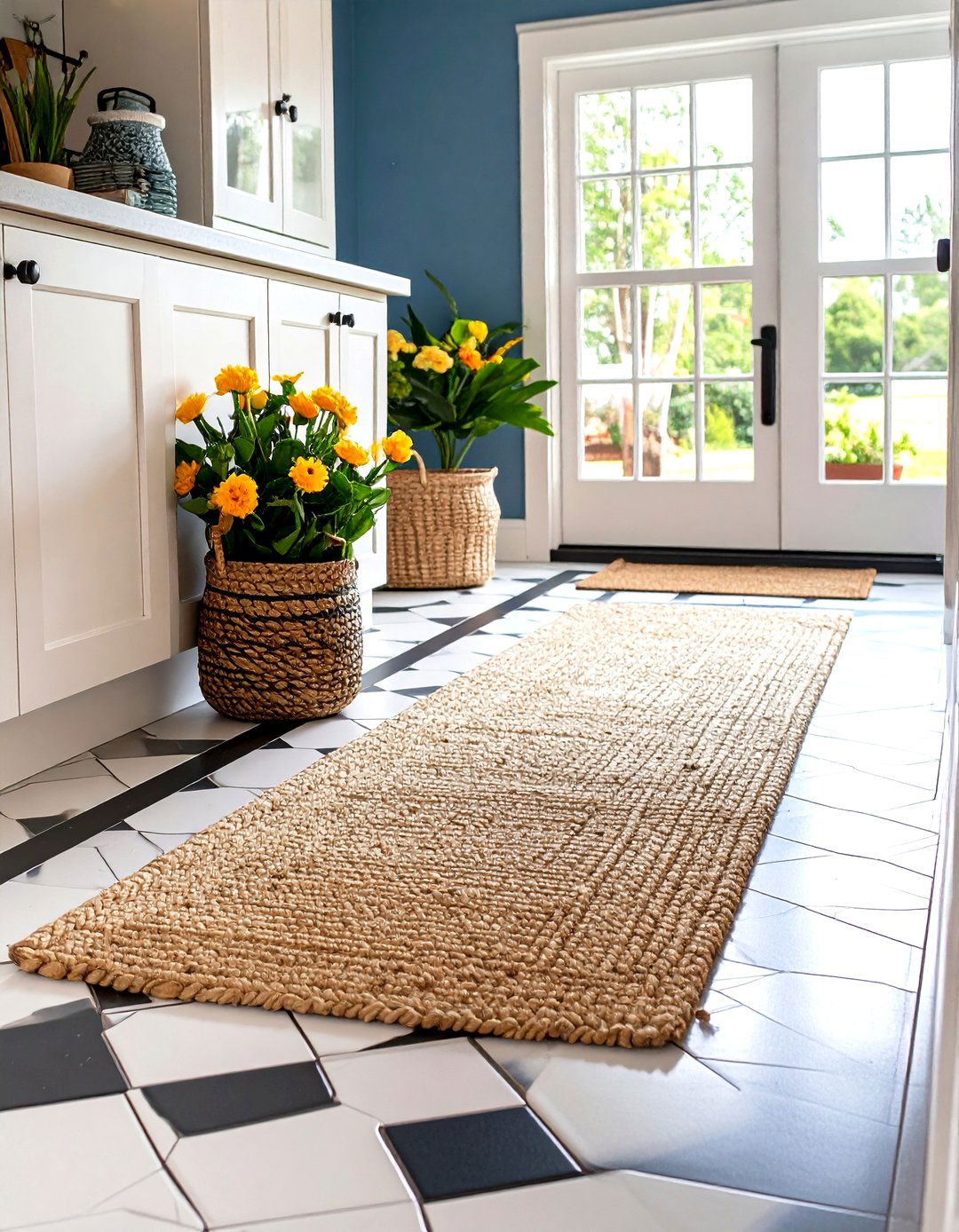 Penny Tile Runner Brings Retro Charm to a Laundry Room Floor - 25 black and white laundry room ideas