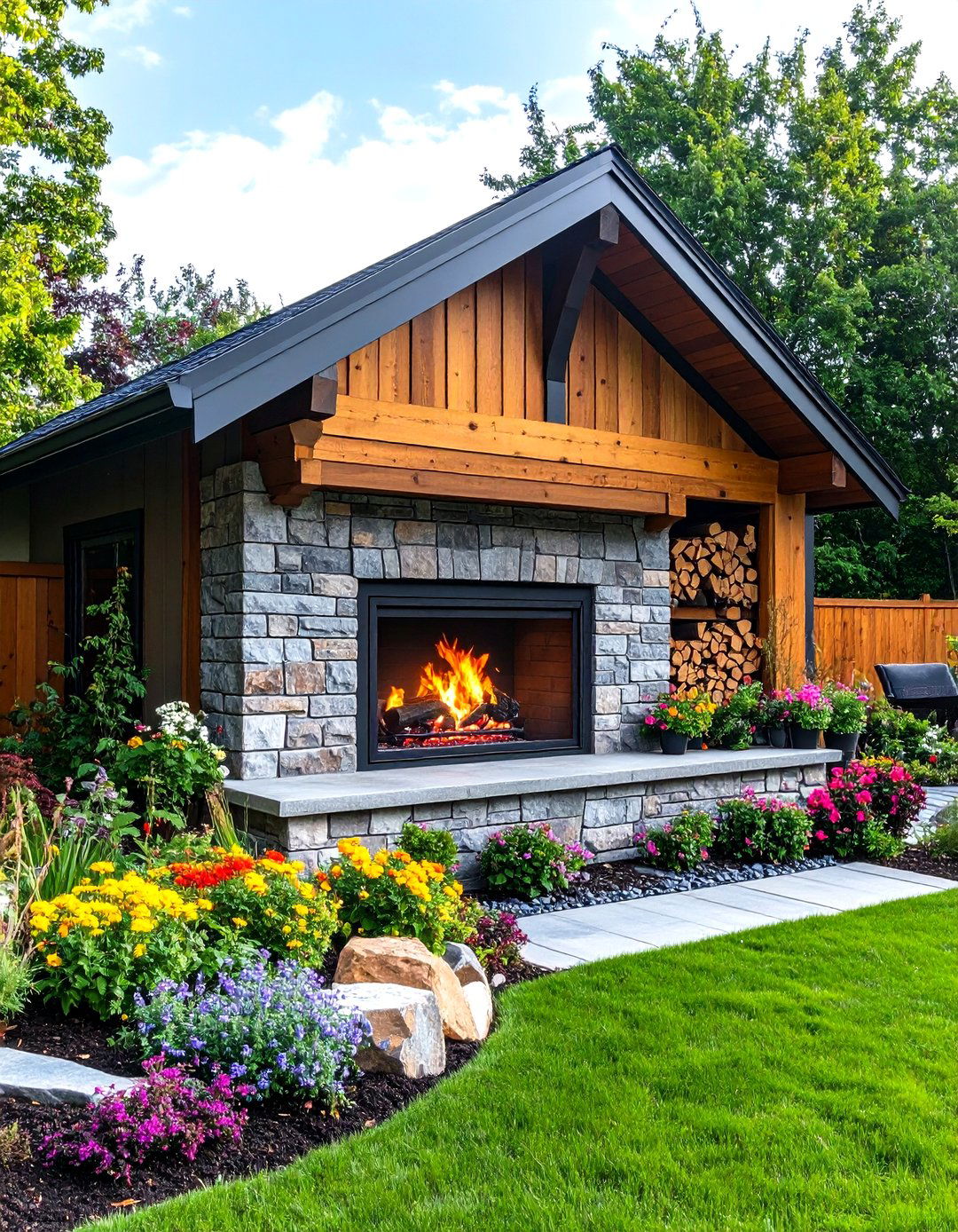Pergola Canopy Outdoor Fireplace Extends the Season - 25 outdoor fireplace ideas