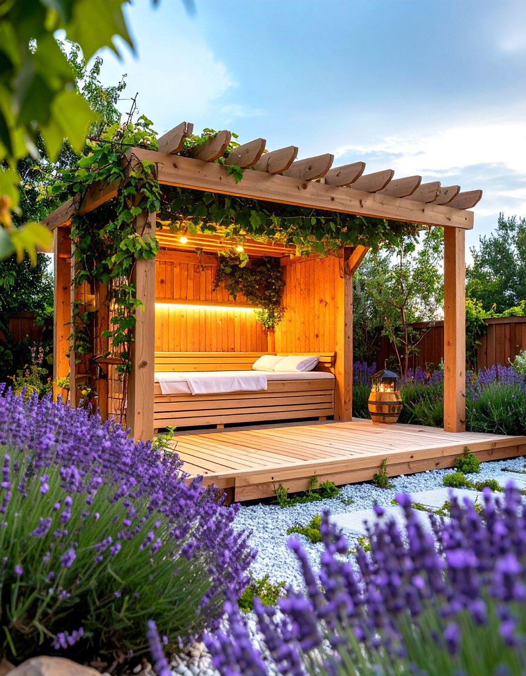 Pergola Framed Sauna in a Wellness Garden - 25 outdoor sauna ideas
