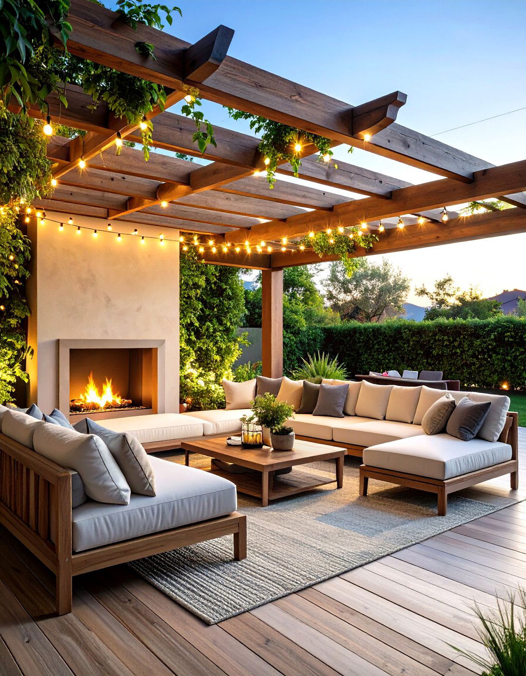 Pergola Integrated Outdoor Fireplace Lounge - 25 outdoor fireplace ideas