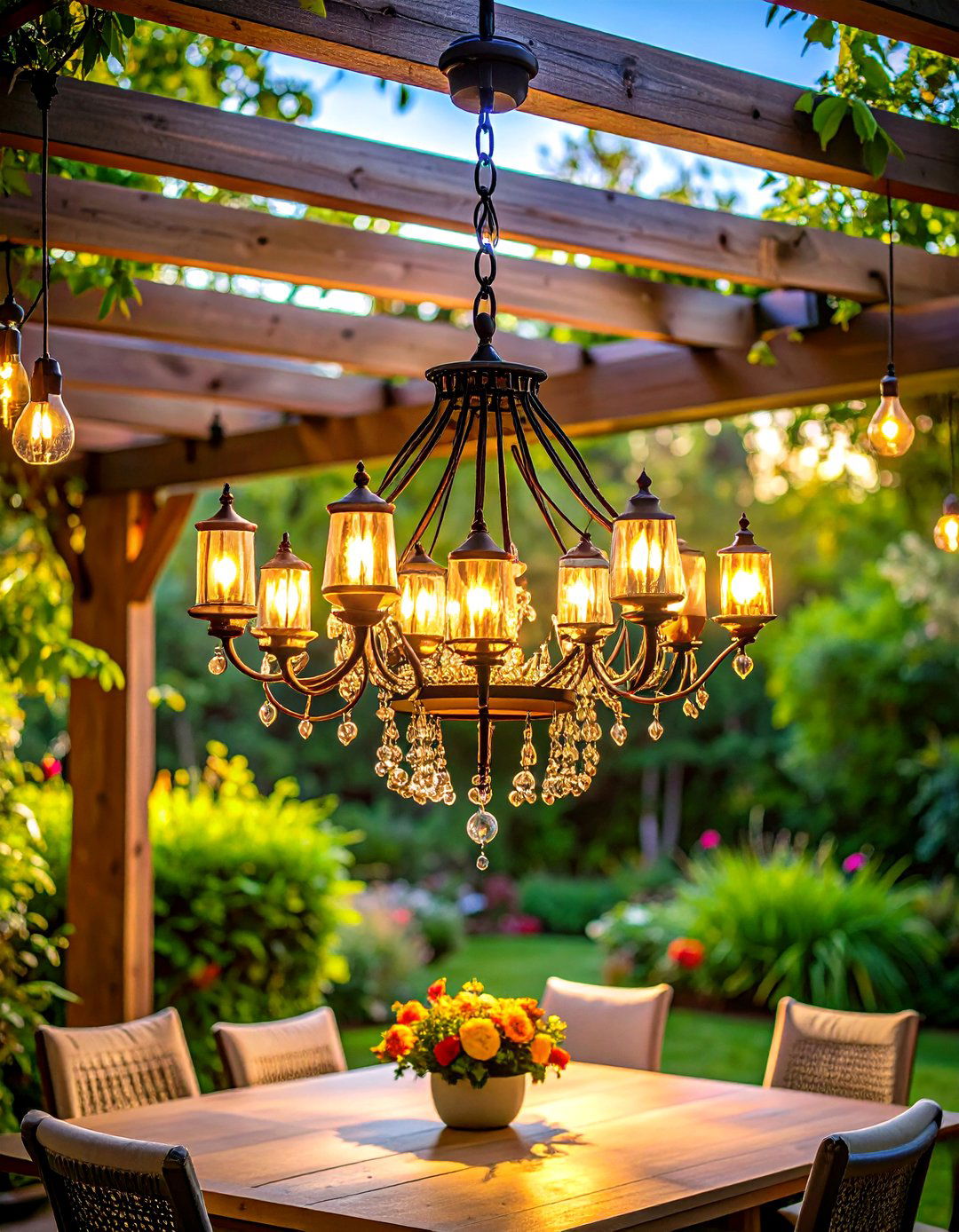 Pergola Pendant Outdoor Lighting with Weatherproof Chandeliers - 25 outdoor lighting ideas