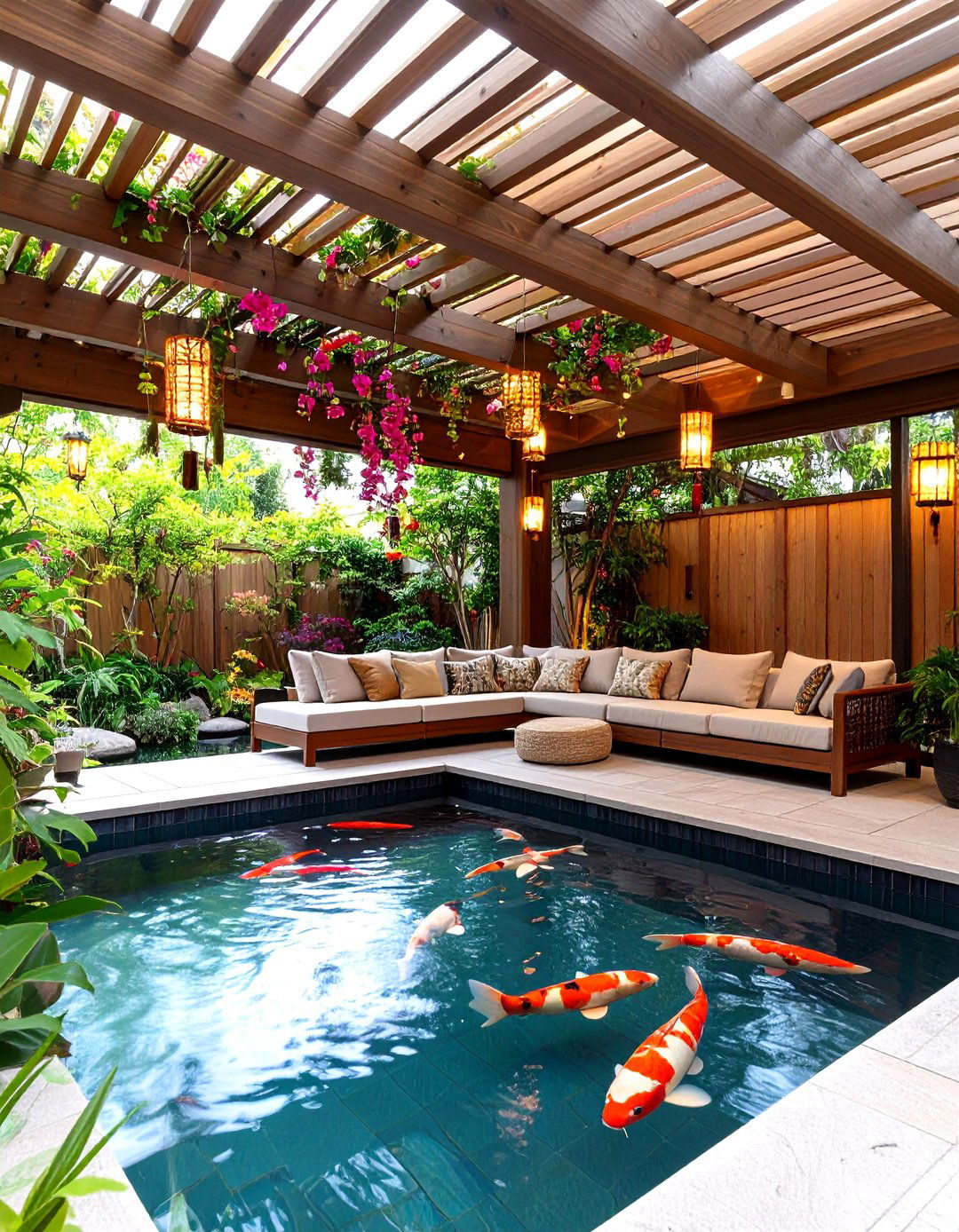 Pergola Shaded Koi Retreat - 25 koi pond ideas