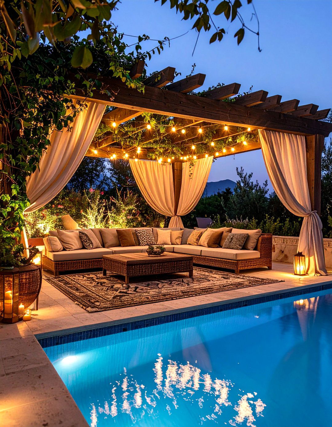 Pergola Shaded Lounge Frames the Water - 25 above ground pool ideas