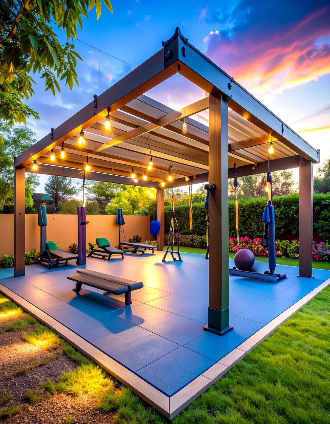 Pergola Shaded Outdoor Gym for All Weather Workouts - 25 outdoor gym ideas