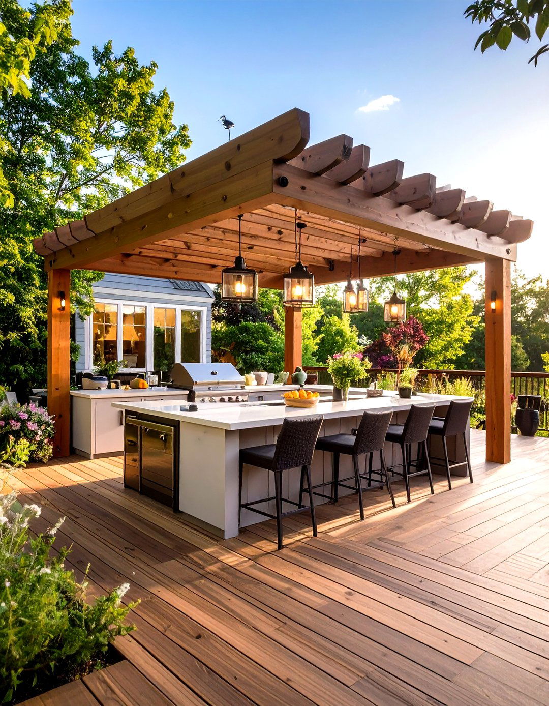 Pergola Shaded Outdoor Kitchen on Deck Protects Chefs and Gear - 25 outdoor kitchen on deck