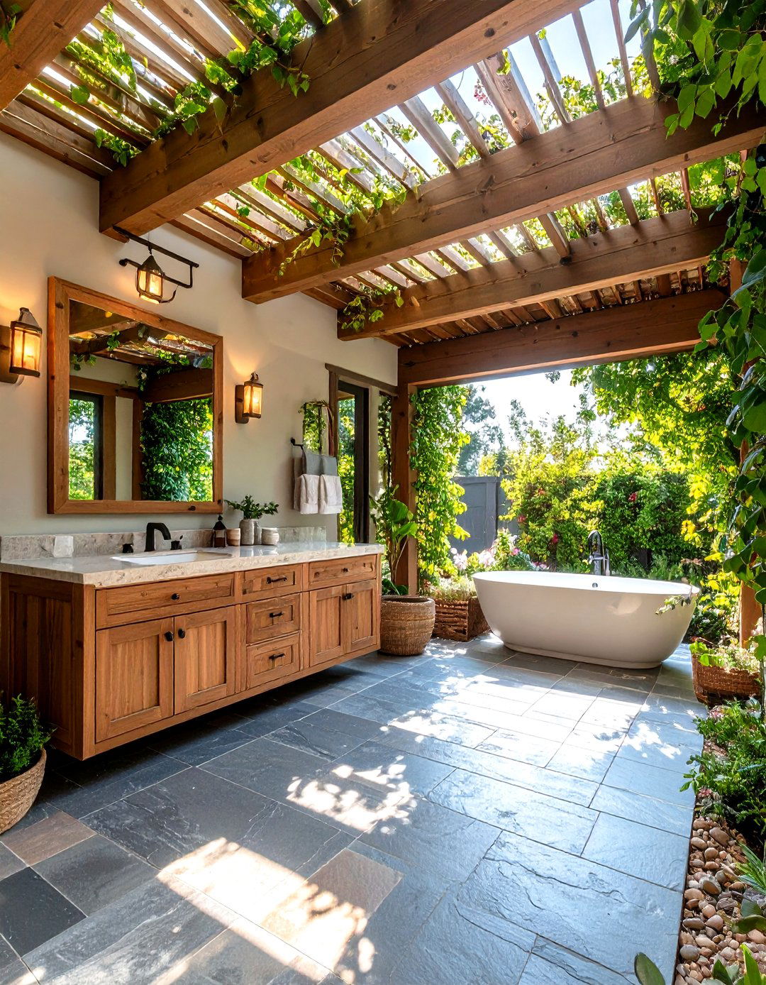 Pergola Shaded Powder Room - 25 outdoor bathroom ideas