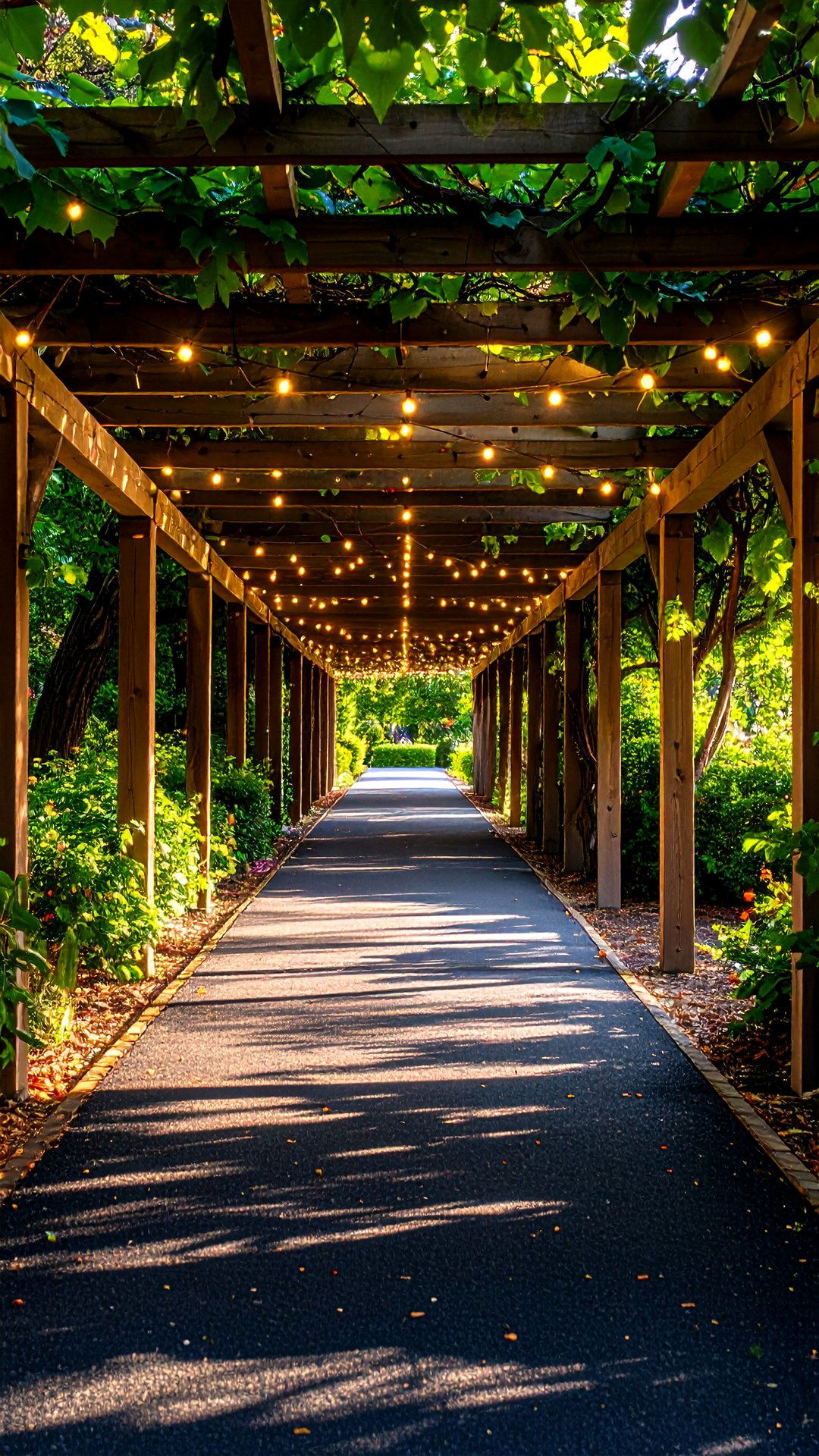 Pergola Topped Asphalt Walkway Offering Dappled Shade - 25 asphalt walkway ideas