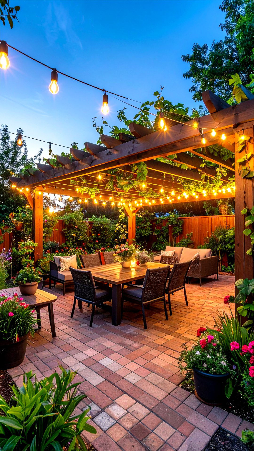 Pergola Topped Brick Patio to Tame Summer Sun - 25 brick patio ideas