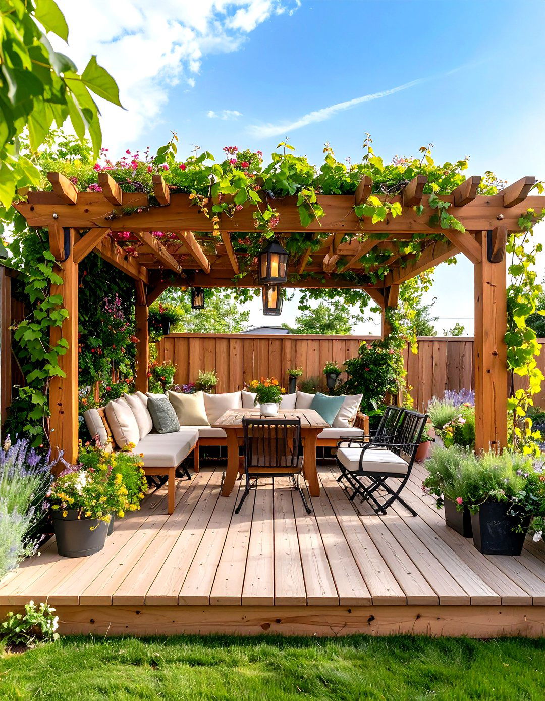 Pergola Topped Garden Nook on the Deck - 25 partially covered deck ideas