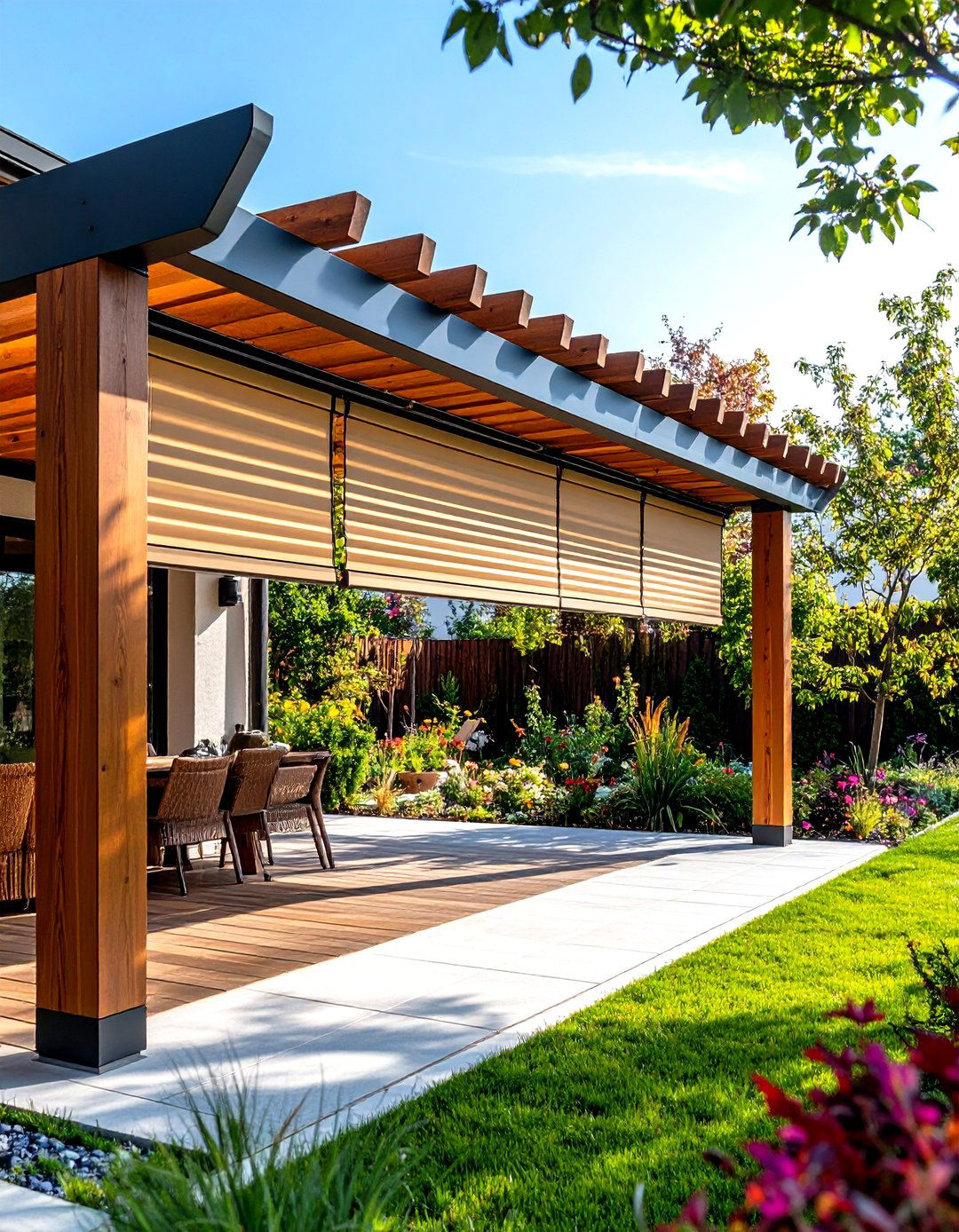 Pergola with Drop Down Blinds Privacy Screen - 25 outdoor privacy screen ideas