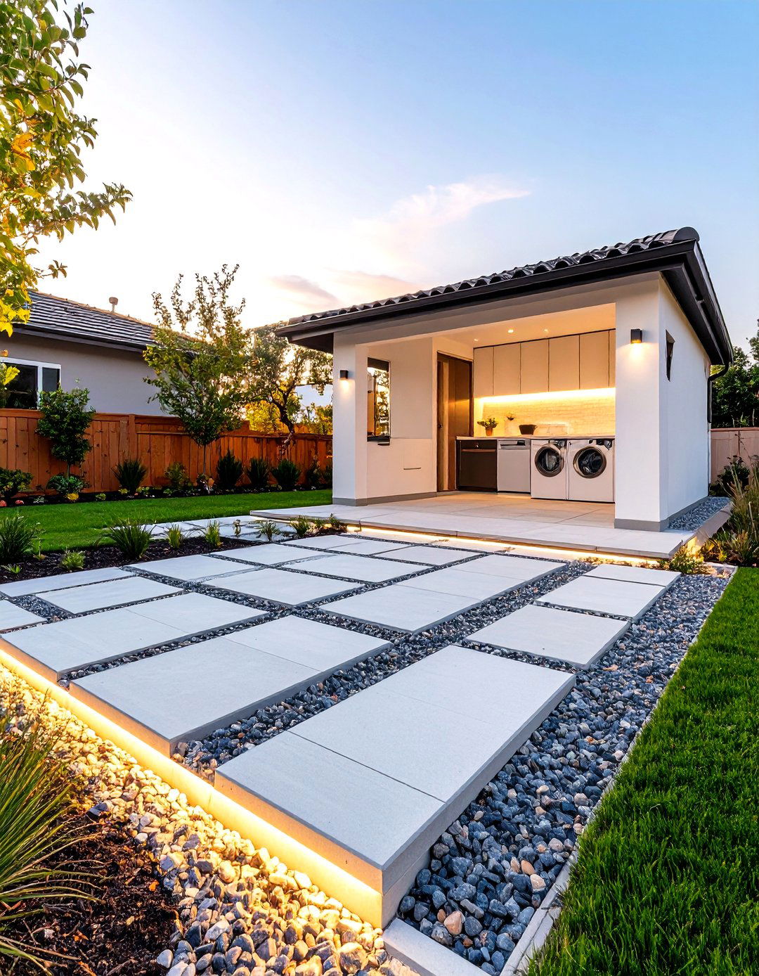 Permeable Paver Floor Keeps Feet Dry - 25 outdoor laundry area design ideas
