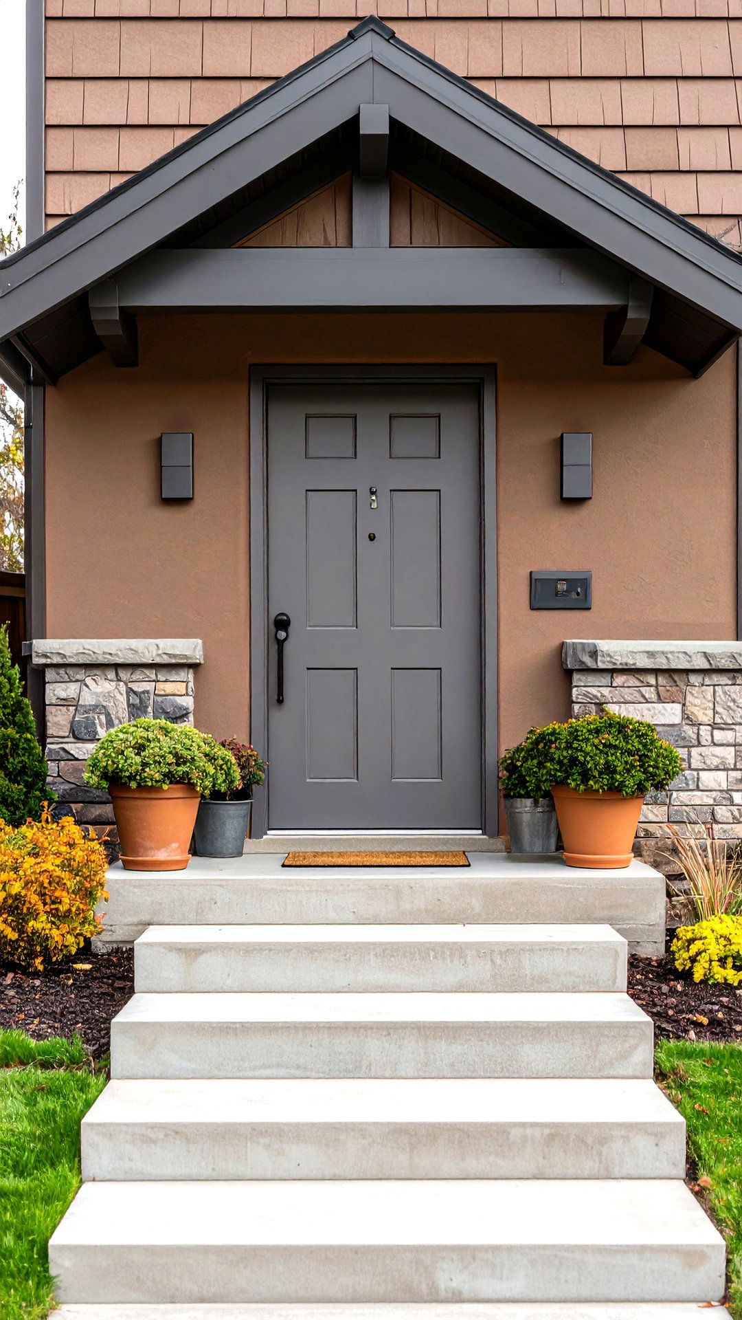 Pewter Gray Front Door Balances Modern Brown House Aesthetic - 25 brown house front door colors