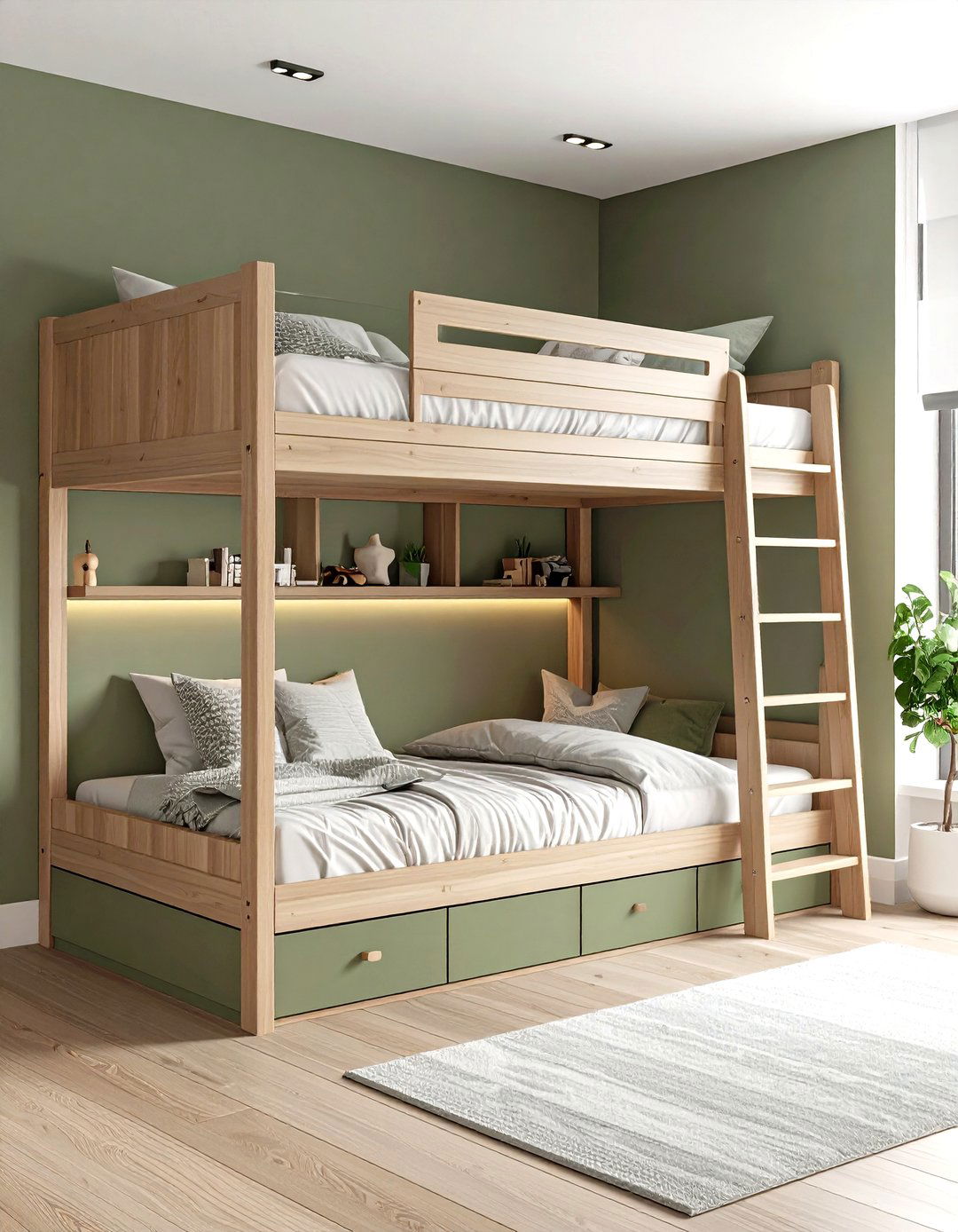Pivoting Ladder Bunk with Safety Rails - 25 2 beds in one small room ideas