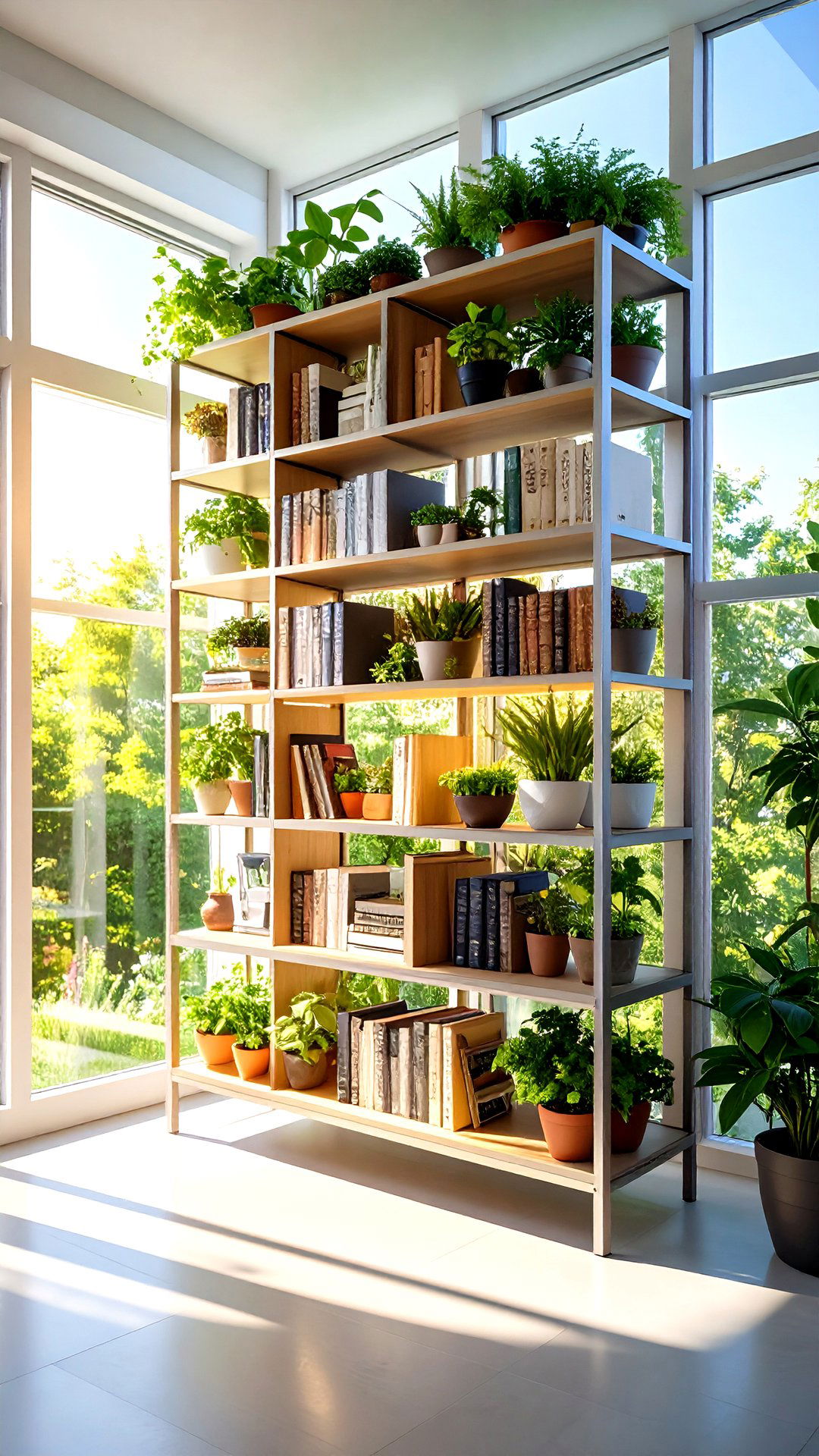 Plant Friendly Bookcase Framing a Greenhouse Style Window - 25 bookcases around window design ideas