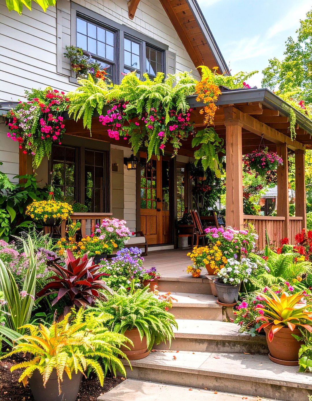 Plant Lush Open Gable Porch With Hanging Fern Gallery - 25 open gable porch ideas