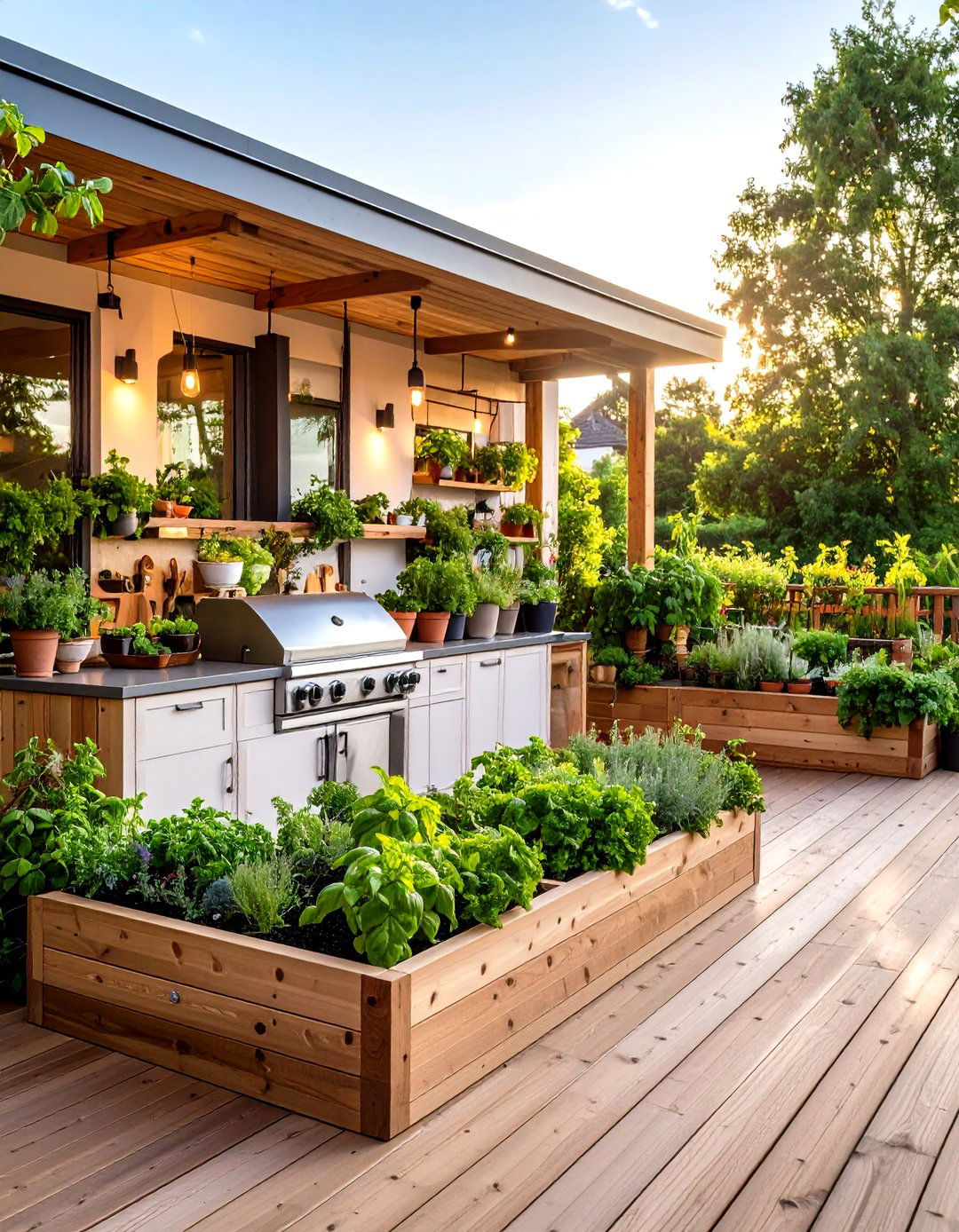 Planter Framed Herb Garden Edges the Deck Kitchen - 25 outdoor kitchen on deck