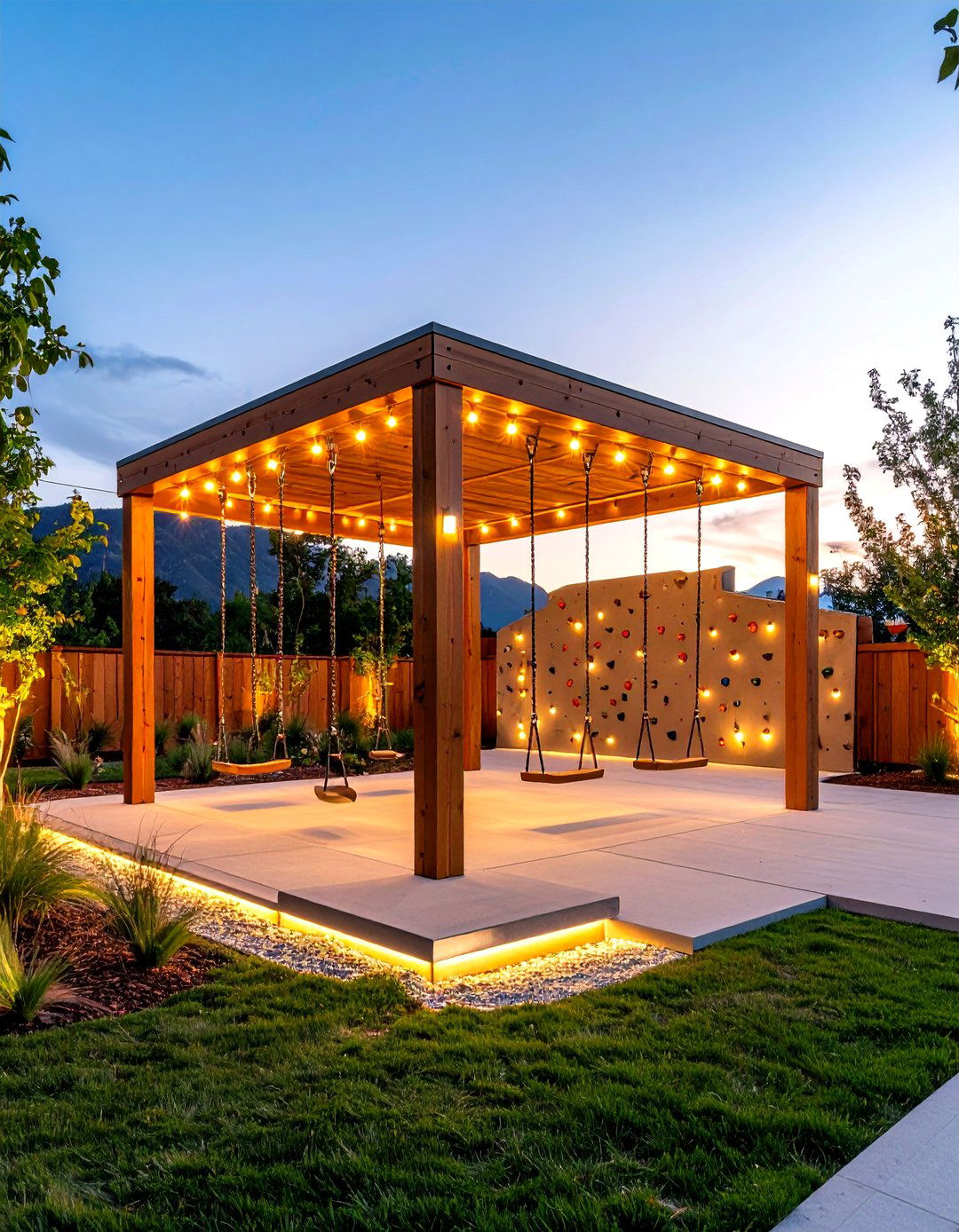 Play Zone Pavilion With Swings and Climbing Wall - 25 outdoor pavilion ideas
