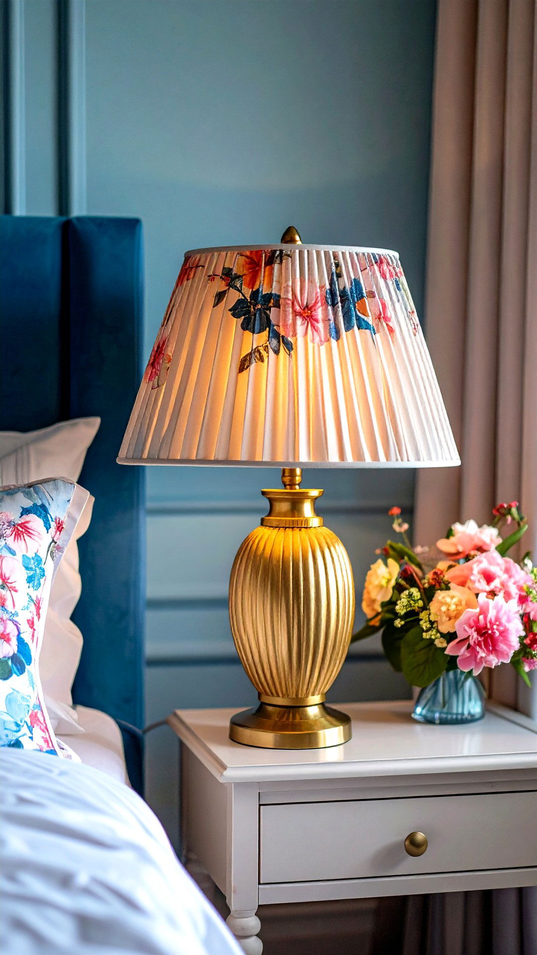 Pleated Lampshades for Sculptural Glow - 25 grandmillennial style bedroom ideas