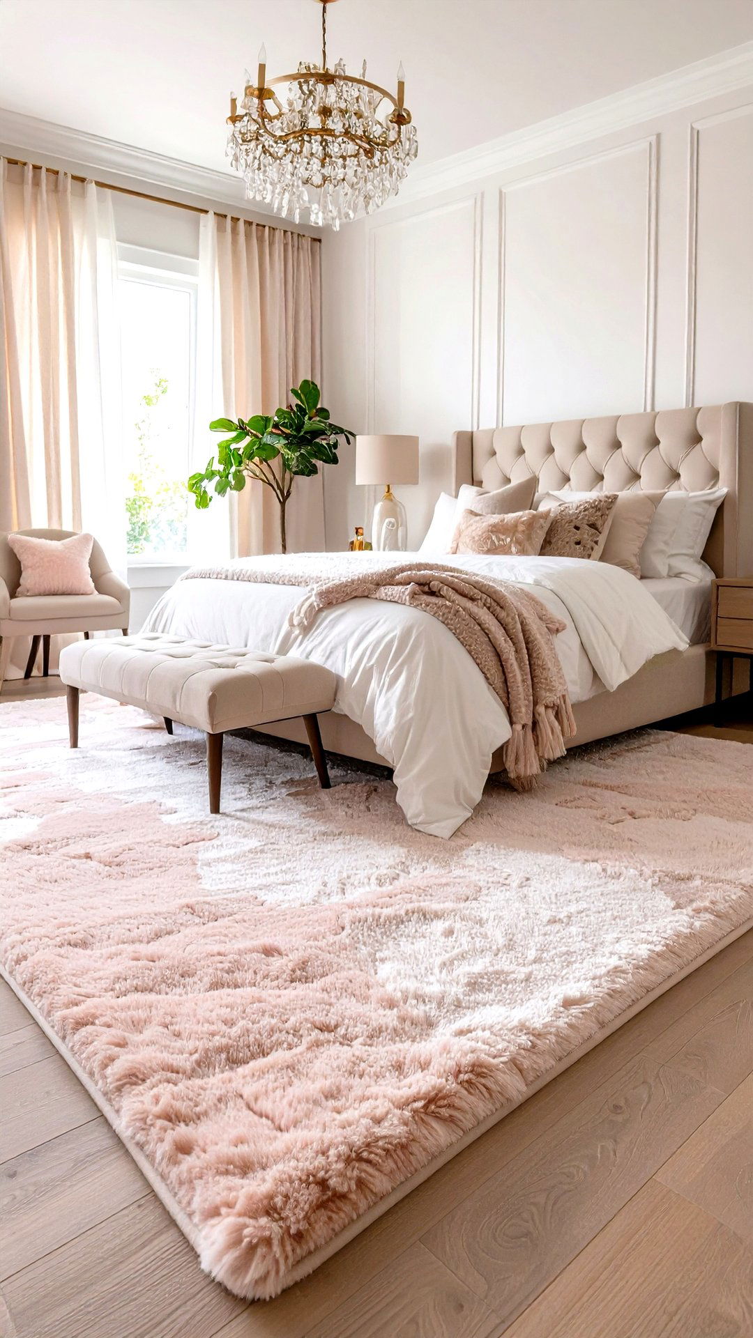 Plush Blush Rug to Ground the Room - 25 blush pink bedroom ideas