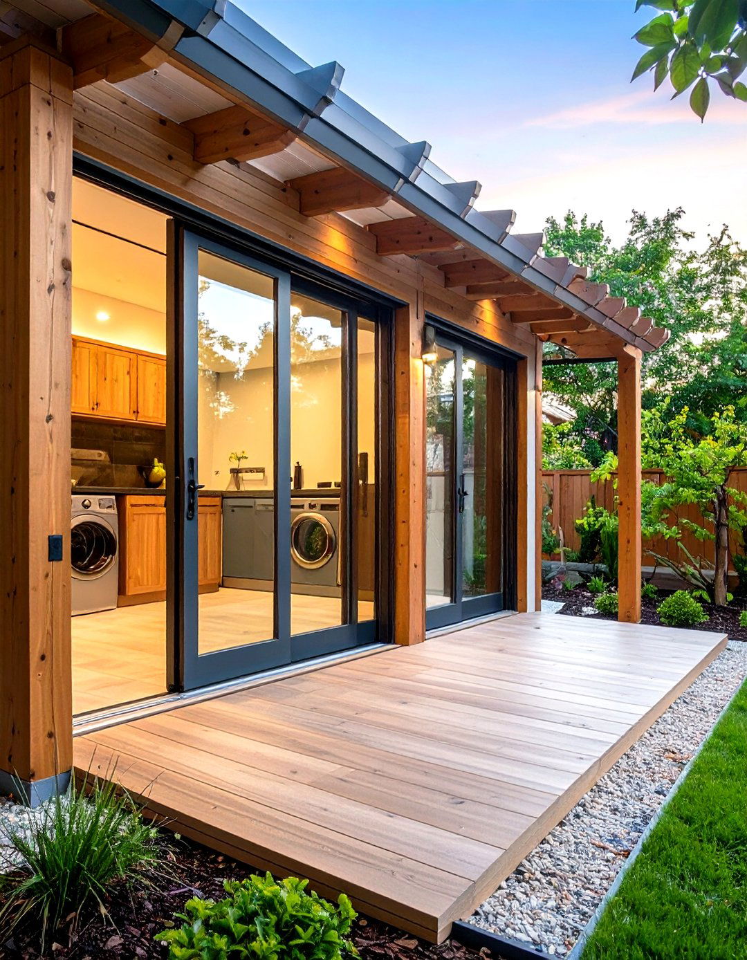 Pocket Sliding Doors to Conceal Appliances - 25 outdoor laundry area design ideas