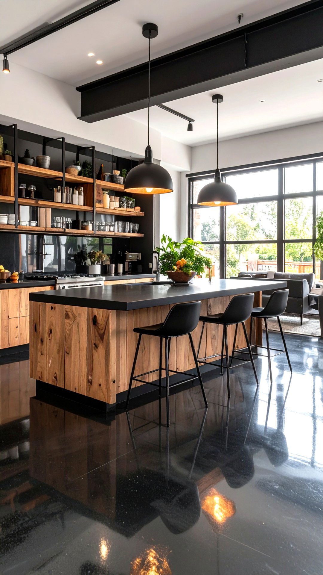 Polished Concrete Loft Style - 25 black floor kitchen ideas