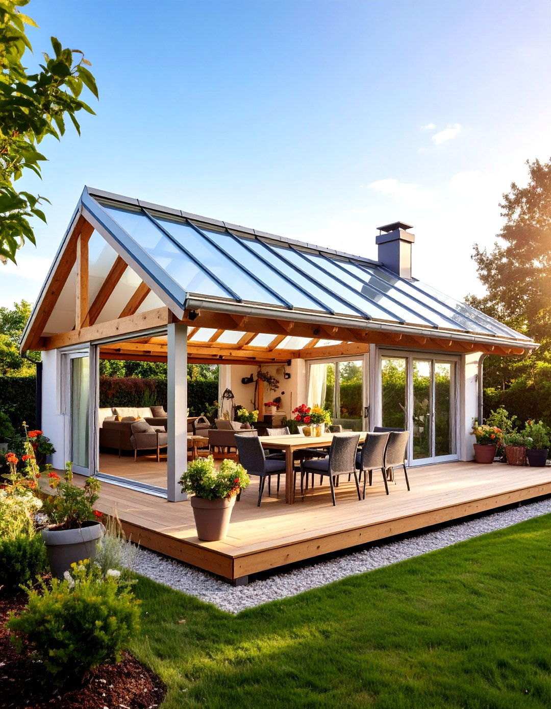 Polycarbonate Clad Gable Roof for Light Filled Patios - 25 gable patio roof design ideas