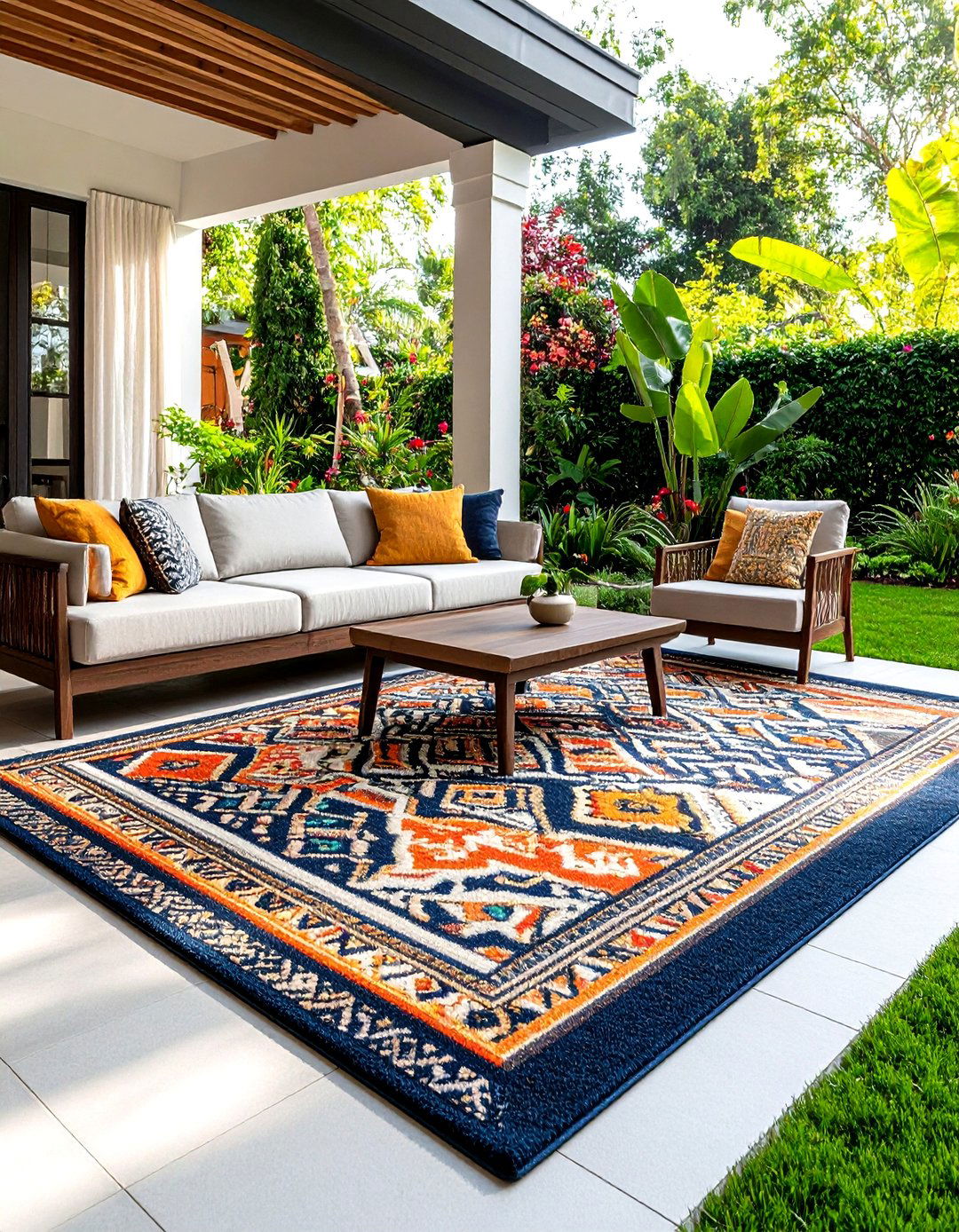 Polypropylene Rugs Define Outdoor Living Room Zones - 25 outdoor living room ideas