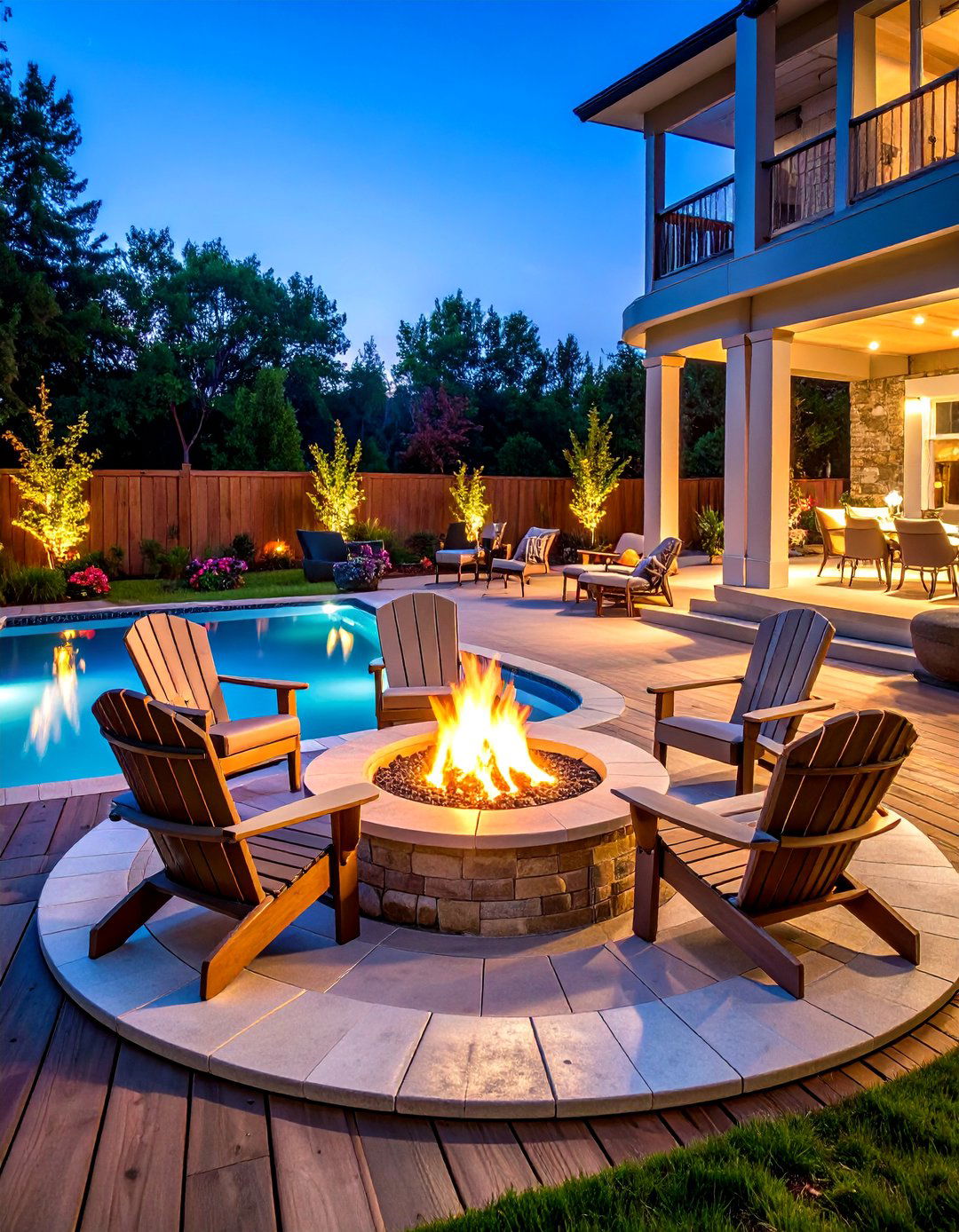 Pool Deck with Fire Pit Lounge - 25 above-ground pool with deck ideas