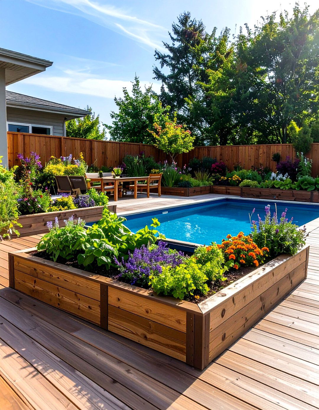 Pool Deck with Integrated Planter Boxes - 25 above-ground pool with deck ideas