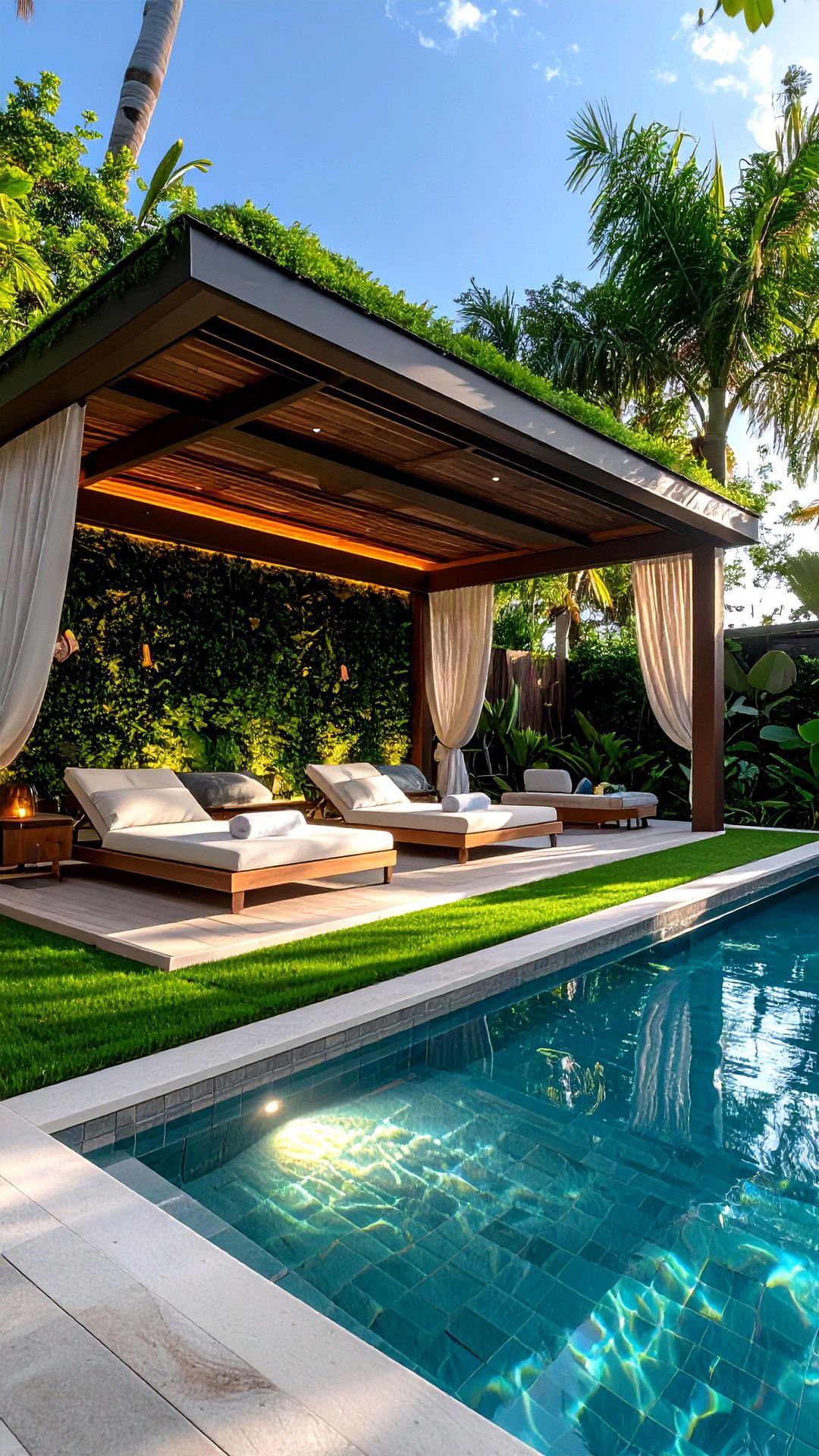 Poolside Cabana Artificial Grass Wall Accent - 25 artificial grass wall design ideas