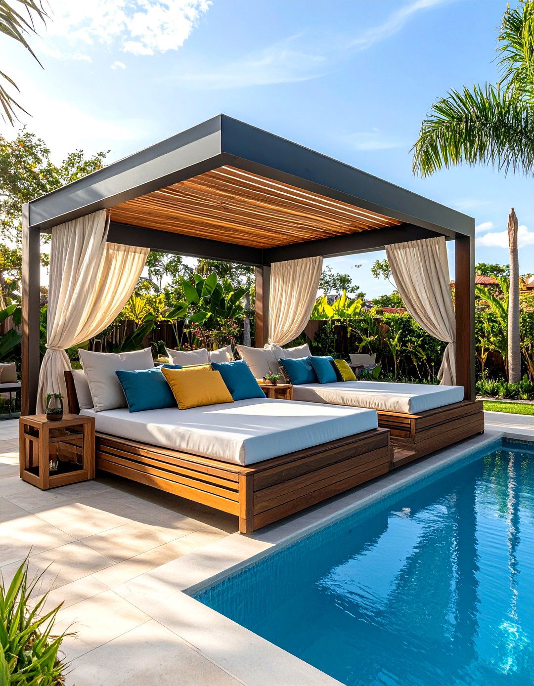 Poolside Cabana Daybed Outdoor Living Space - 25 outdoor living space ideas