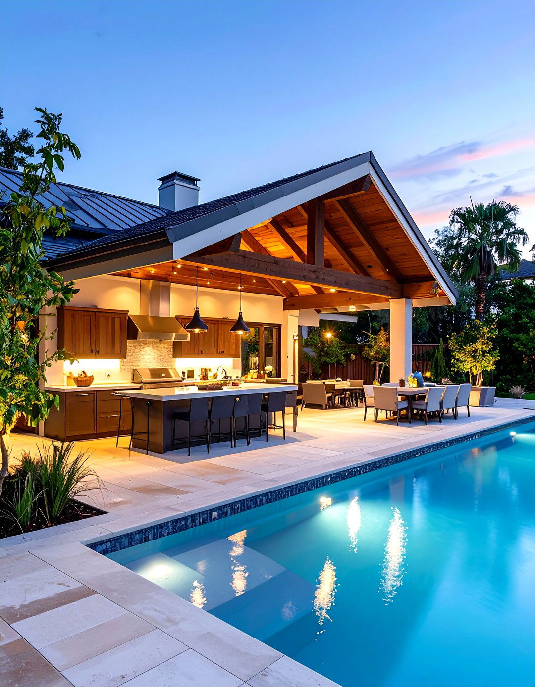 Poolside Gable Roof with Outdoor Kitchen - 25 gable patio roof design ideas