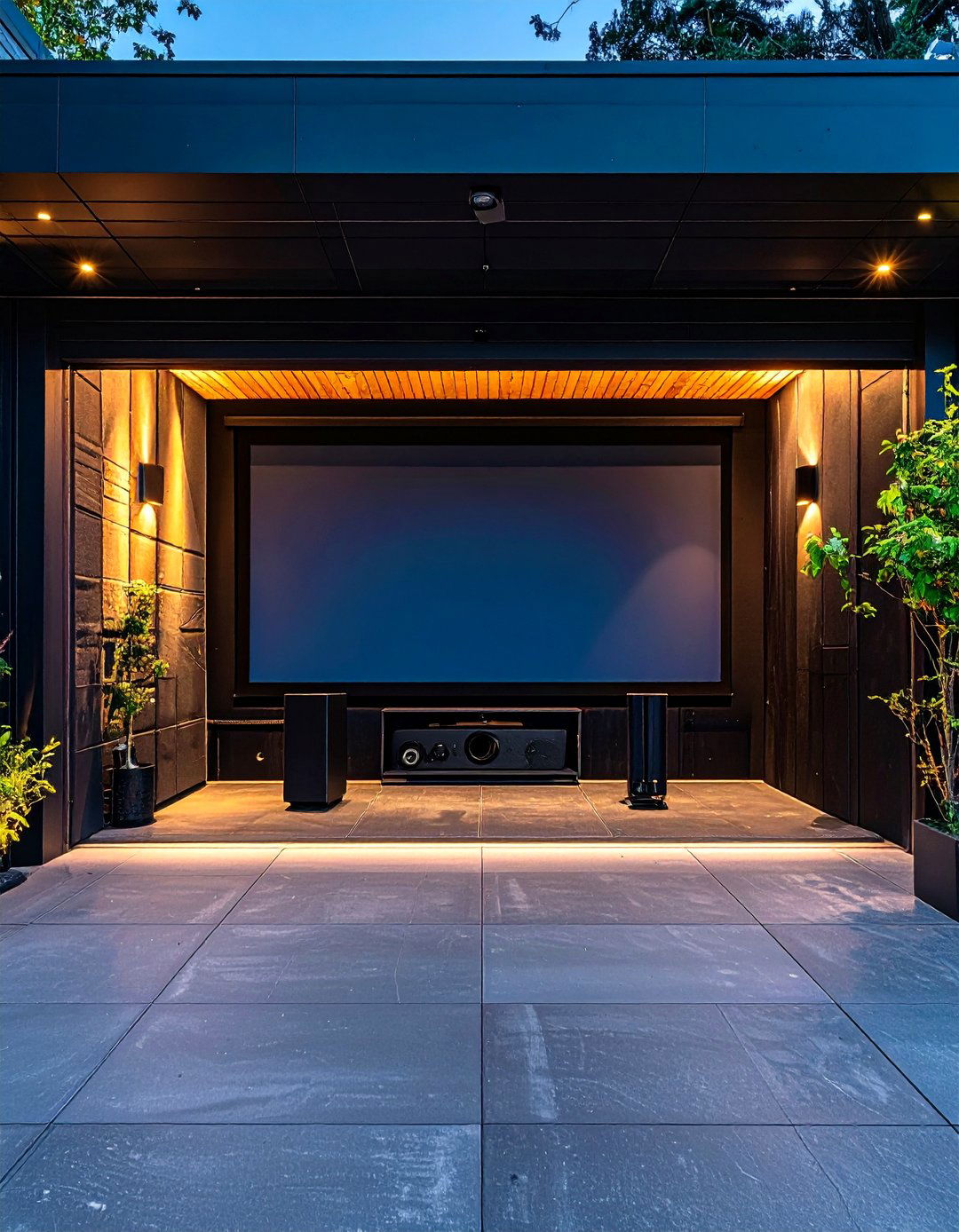 Pop Up Theater Lives Behind a Black Garage Door - 25 black garage ideas