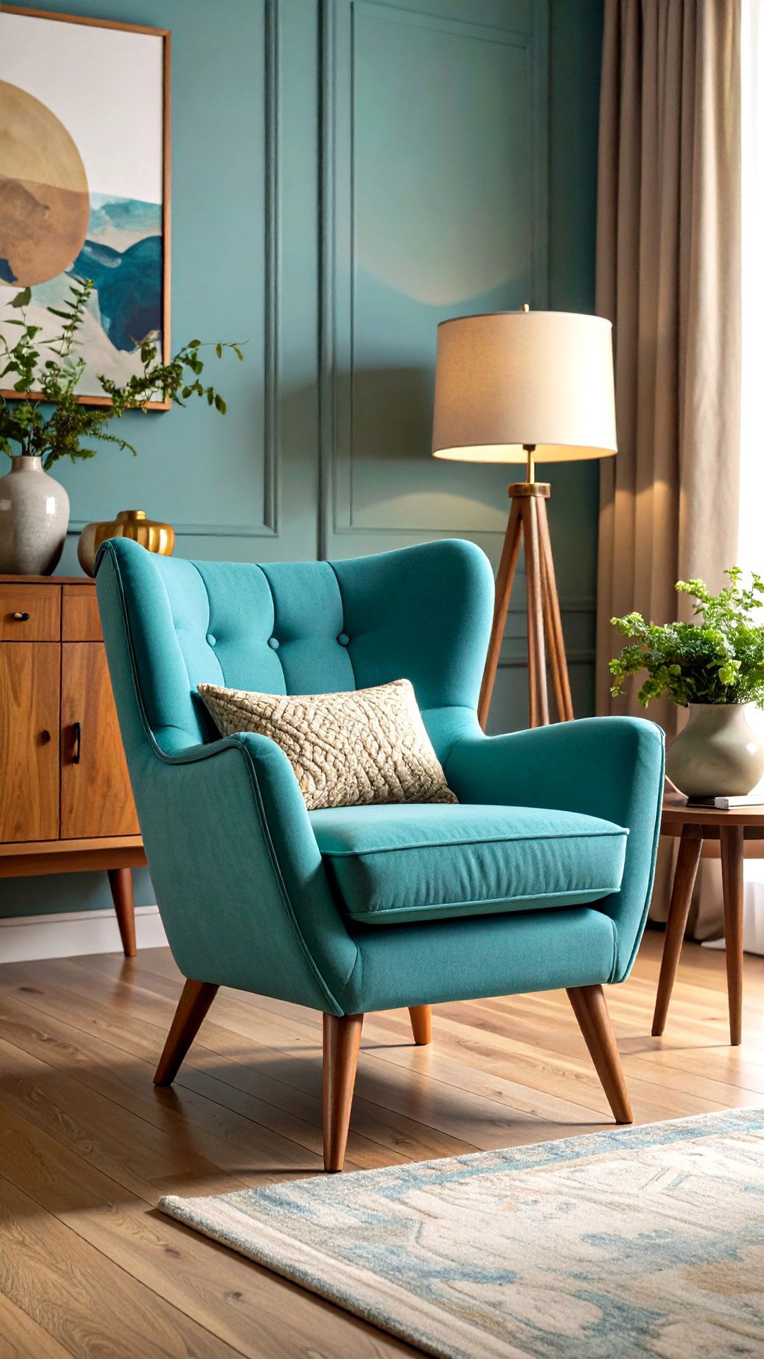 Pop a Turquoise Accent Chair into the Corner - 25 1950s living room ideas