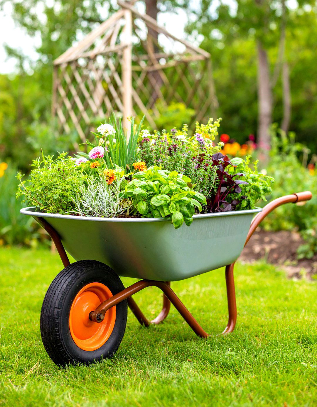 Portable Wheelbarrow Herb Garden on Wheels - 25 old wheelbarrow ideas