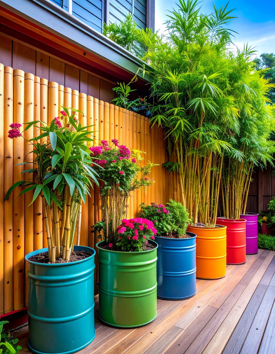 Potted Bamboo Cluster Privacy Screen - 25 outdoor privacy screen ideas