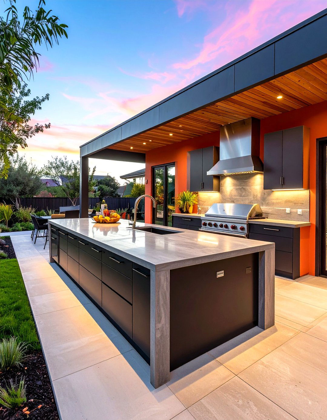 Poured Concrete Countertop with Modern Edge - 25 outdoor kitchen countertop ideas