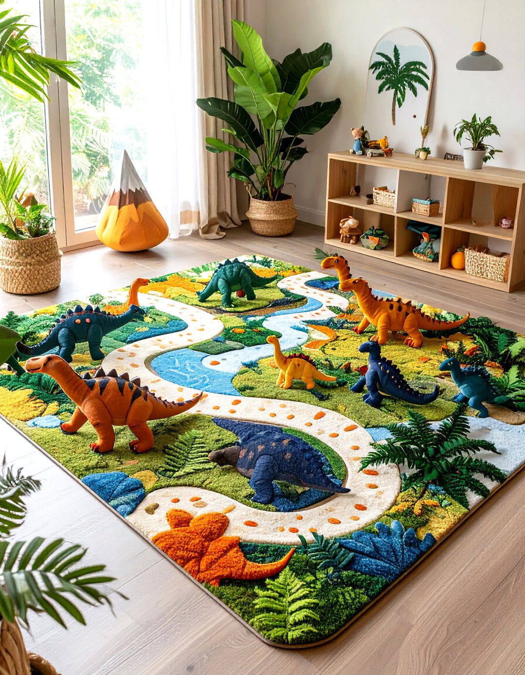 Prehistoric Play Rug with Dino Tracks - 25 dinosaur-themed kids' room ideas