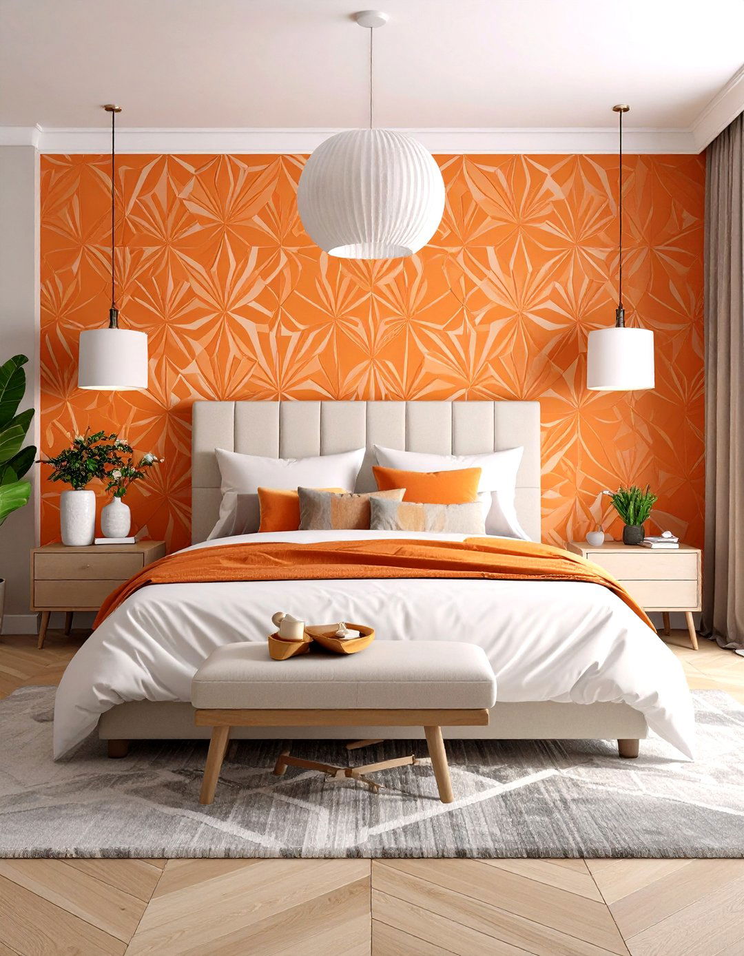 Printed Orange Accent Wallpaper - 25 orange accent wall ideas