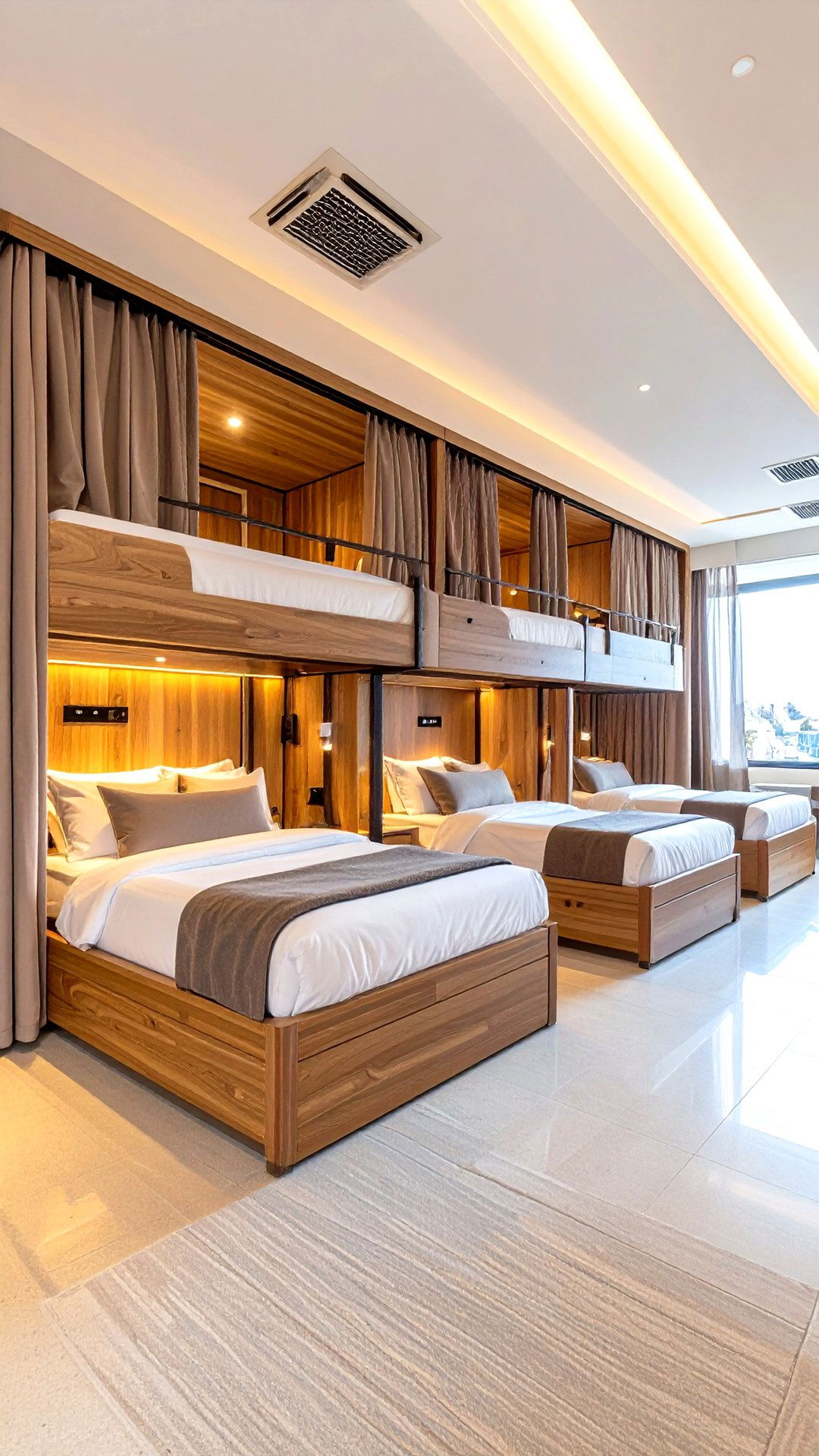 Privacy Pod Bunk Room with Curtains and USB Ports - 25 bunk room ideas
