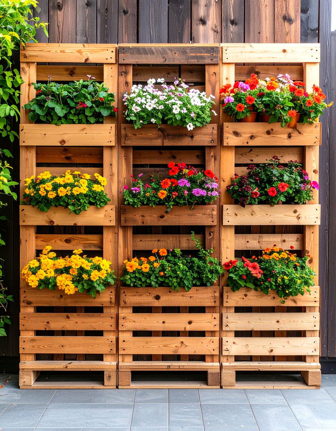 Privacy Screen Flower Wall - 25 pallet garden ideas