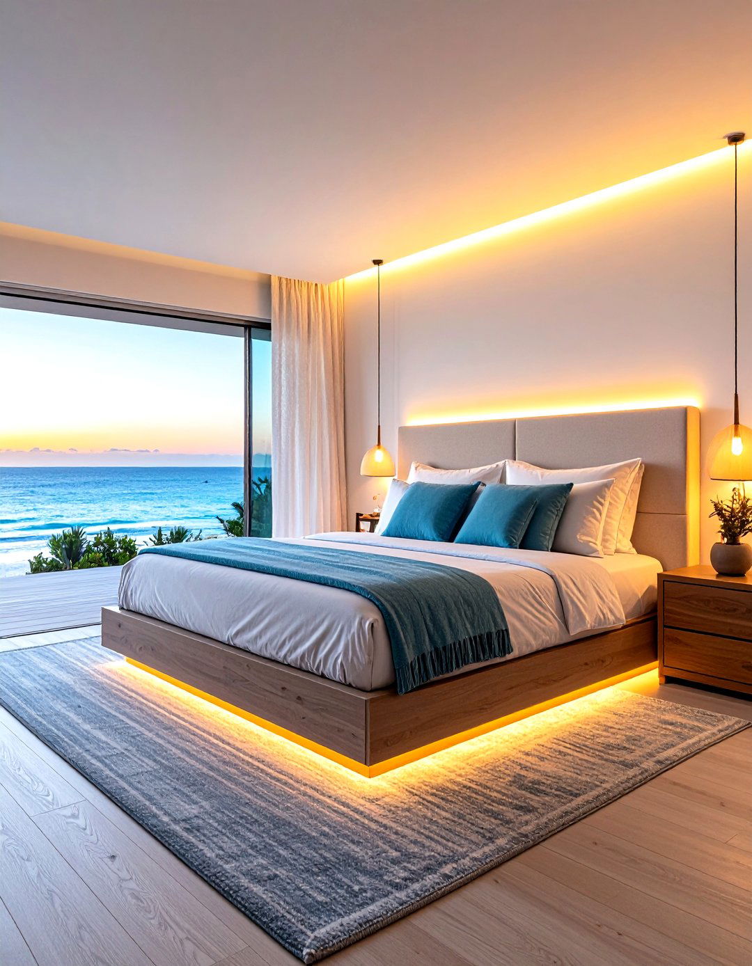 Program Smart Lighting in Sea Hues - 25 ocean-themed bedroom ideas