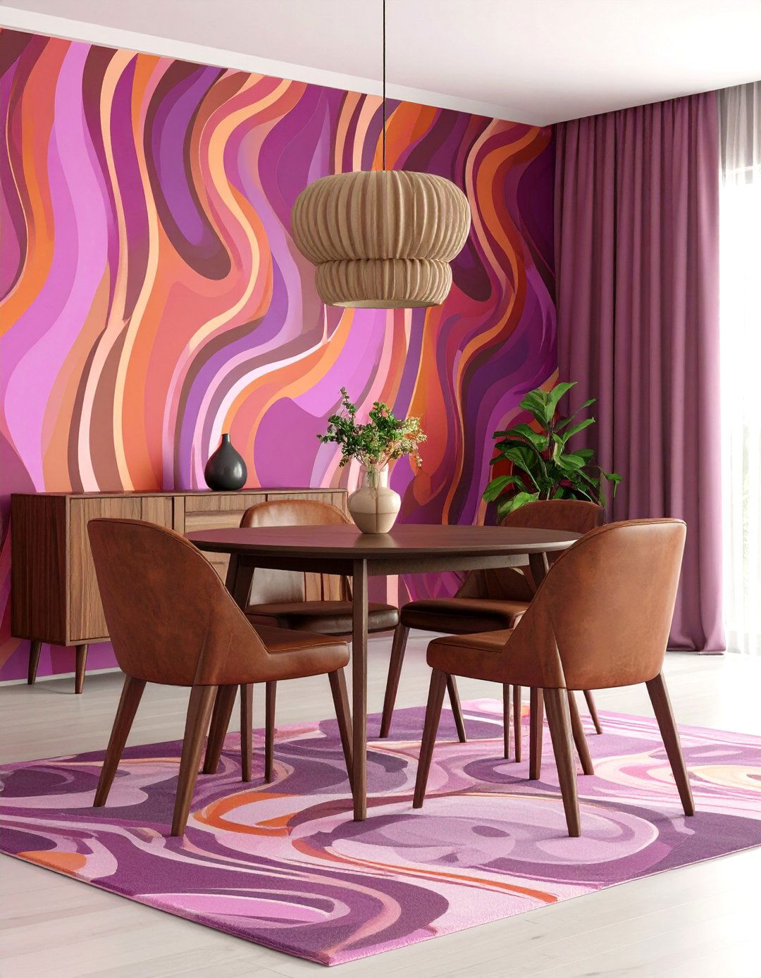 Psychedelic Wallpaper Turns Walls into Art - 25 70s dining room design ideas
