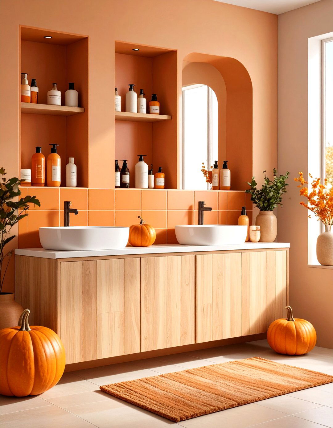 Pumpkin Spice Niche Highlights - 25 orange bathroom ideas