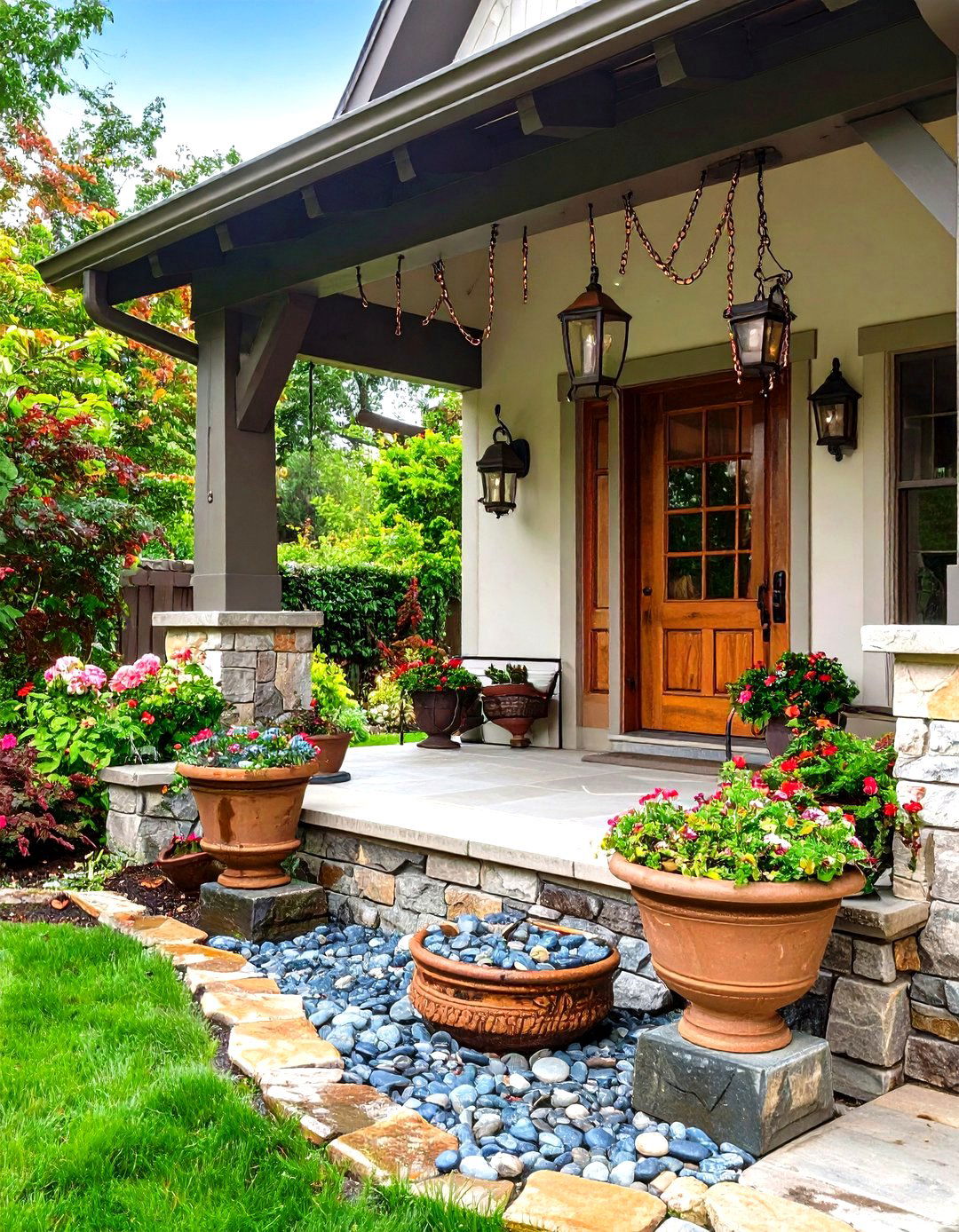 Rain Chain Accent Open Gable Porch With Sculptural Drainage - 25 open gable porch ideas