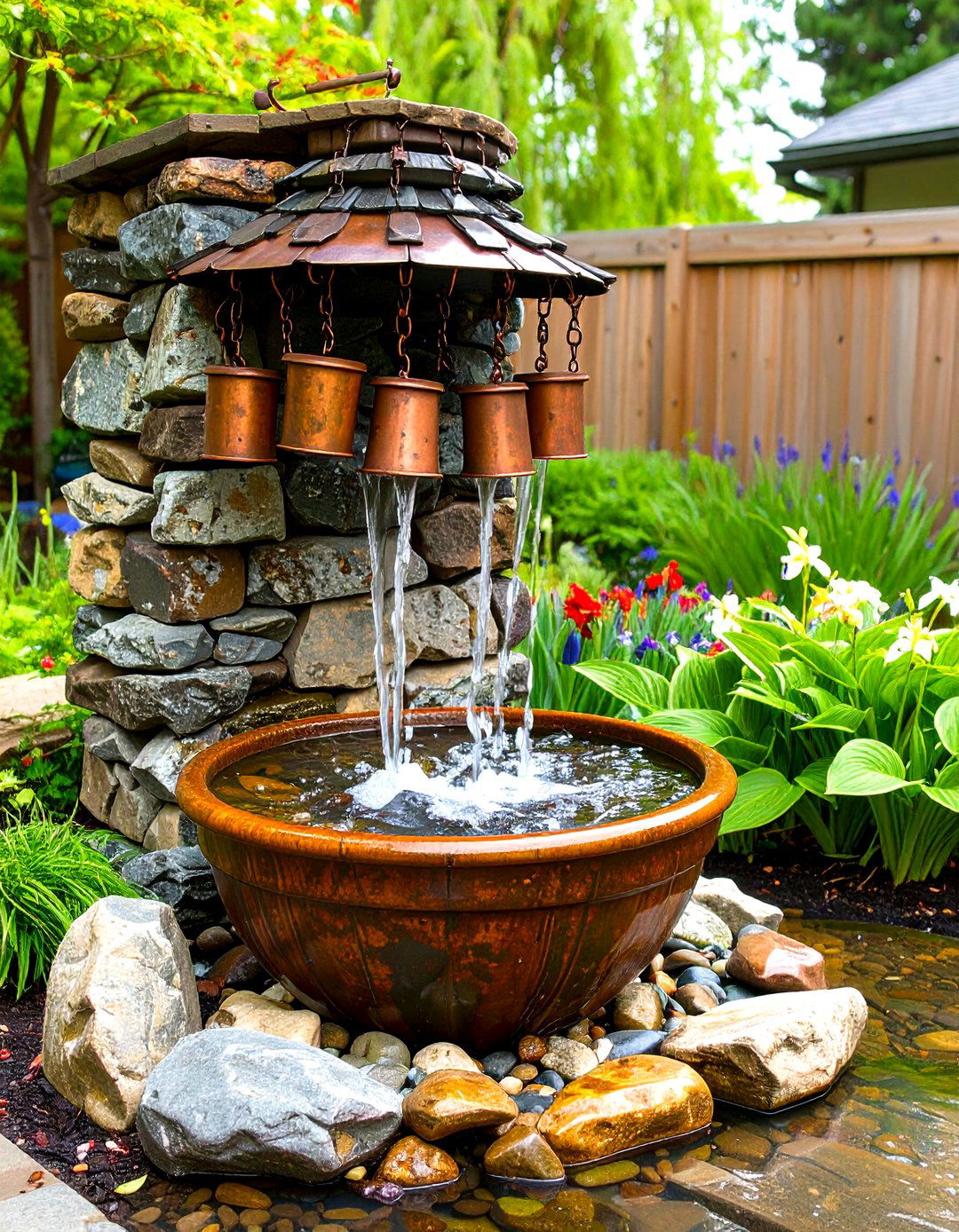Rain Chain Water Feature Garden Focal Point - 25 Garden Focal Point Ideas