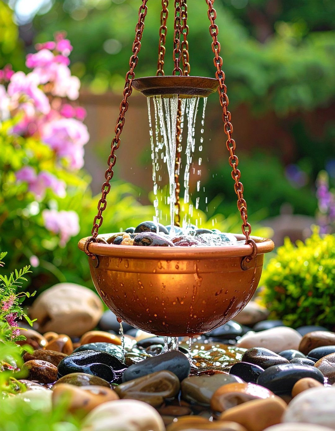 Rain Chain Waterfall Column - 25 nursery garden ideas