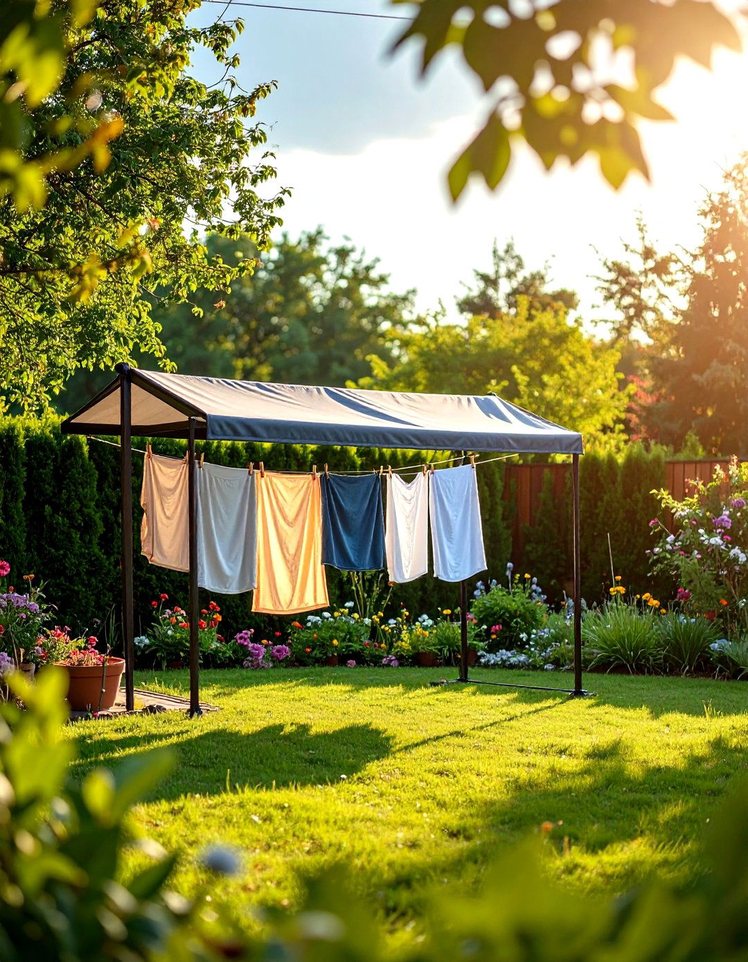 Rain Shielded Clothesline with Automatic Cover - 25 outdoor clothesline ideas