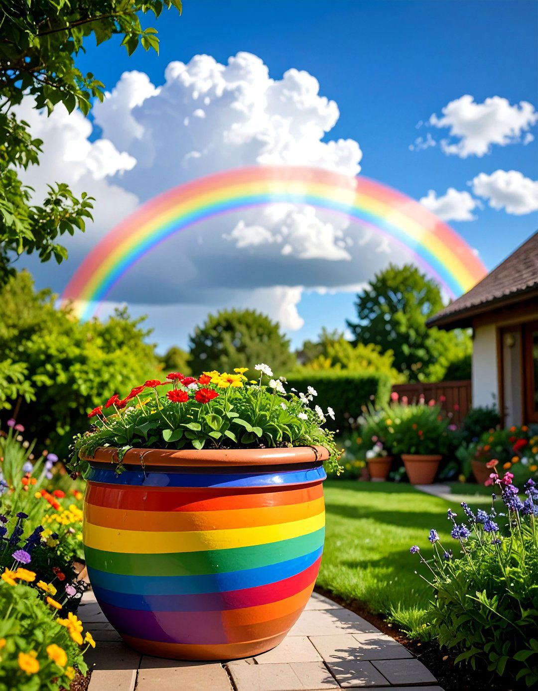 Rainbow Arc Painted Pot - 25 painted pot ideas