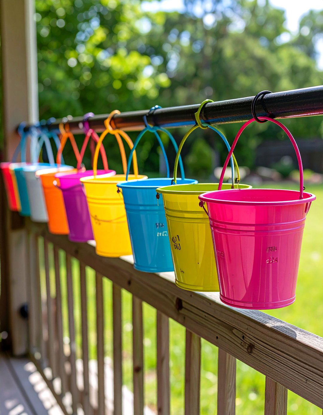 Rainbow Bucket Station Encourages Kid Ownership - 25 outdoor toy storage ideas